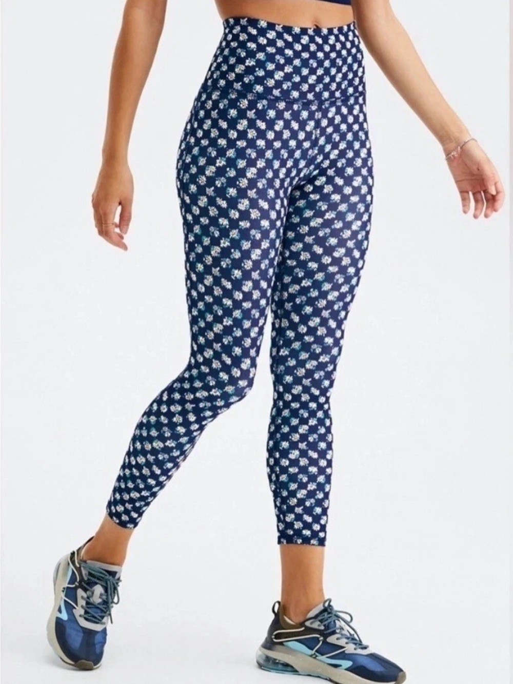 Fabletics Ultra High Waist Pureluxe 7/8 Navy Floral Leggings Large Daisy Workout